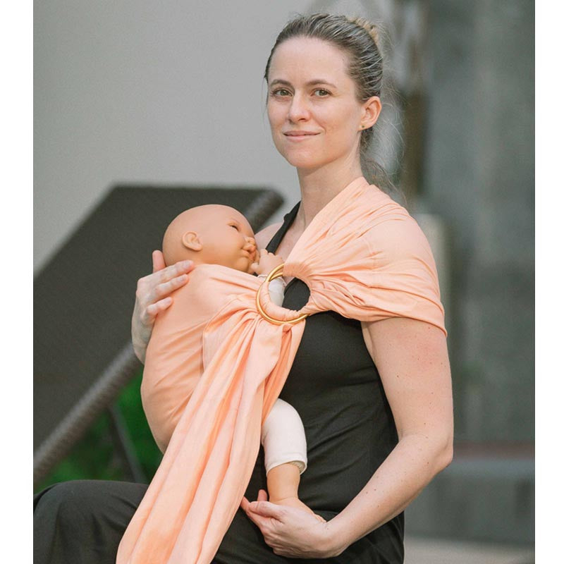 Sling Abricot, écharpe sans nœud, coton bio